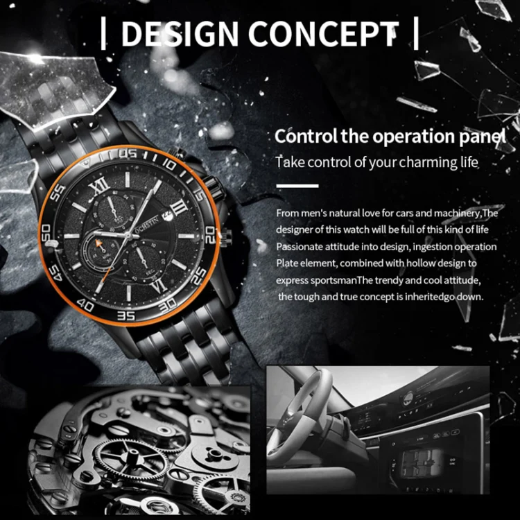 OCHSTIN 7257 Fashion Steel Strap Multifunctional Quartz Men Watch(Rose Gold White) - Image 4