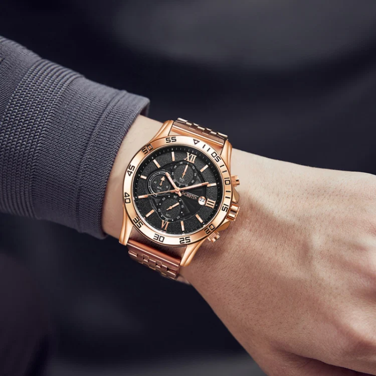 OCHSTIN 7257 Fashion Steel Strap Multifunctional Quartz Men Watch(Rose Gold White) - Image 7