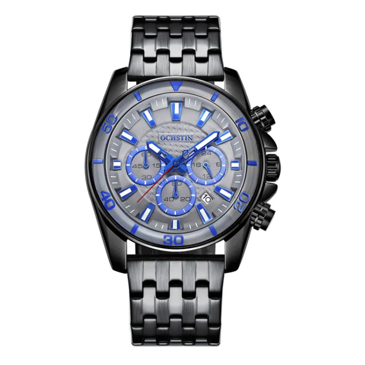 OCHSTIN 7259 Fashion Steel Strap Multifunctional Quartz Men Watch(Black)