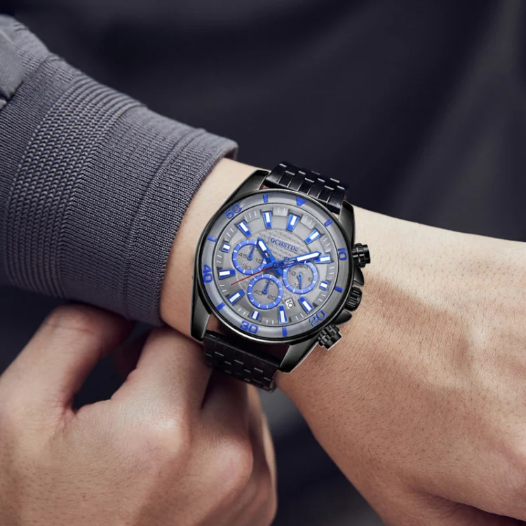 OCHSTIN 7259 Fashion Steel Strap Multifunctional Quartz Men Watch(Black) - Image 7
