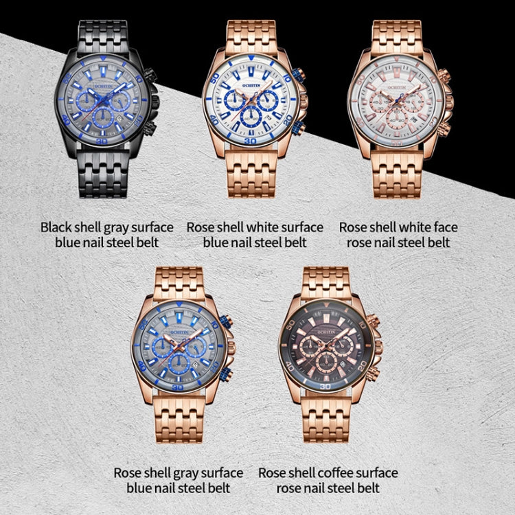 OCHSTIN 7259 Fashion Steel Strap Multifunctional Quartz Men Watch(Rose+White+Blue) - Image 2