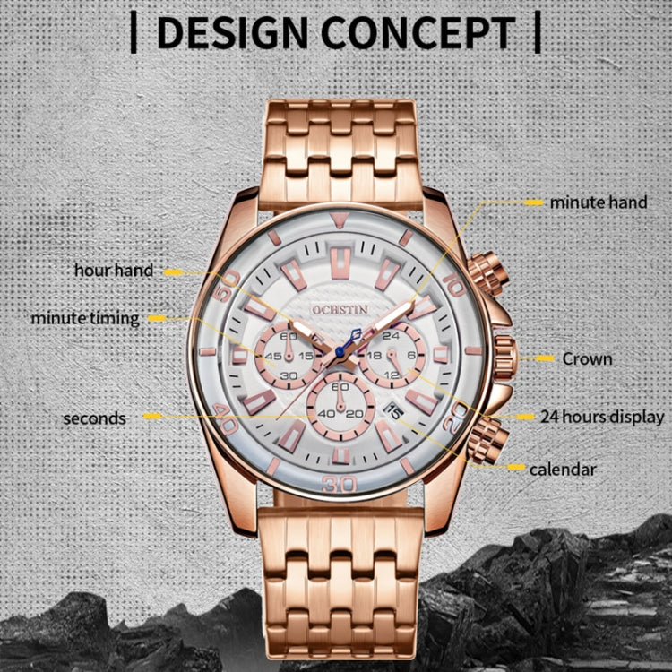 OCHSTIN 7259 Fashion Steel Strap Multifunctional Quartz Men Watch(Rose+White+Blue) - Image 3