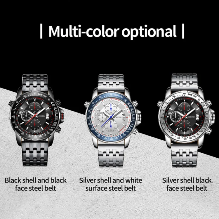 OCHSTIN 7261 Fashion Steel Strap Multifunctional Quartz Men Watch(Silver+White) - Image 2