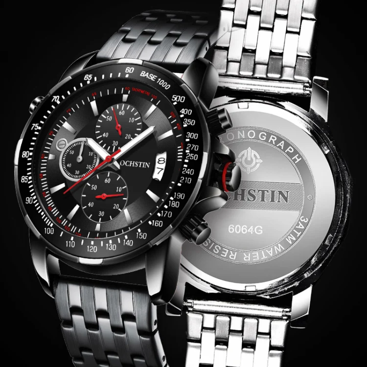 OCHSTIN 7261 Fashion Steel Strap Multifunctional Quartz Men Watch(Silver+White) - Image 5