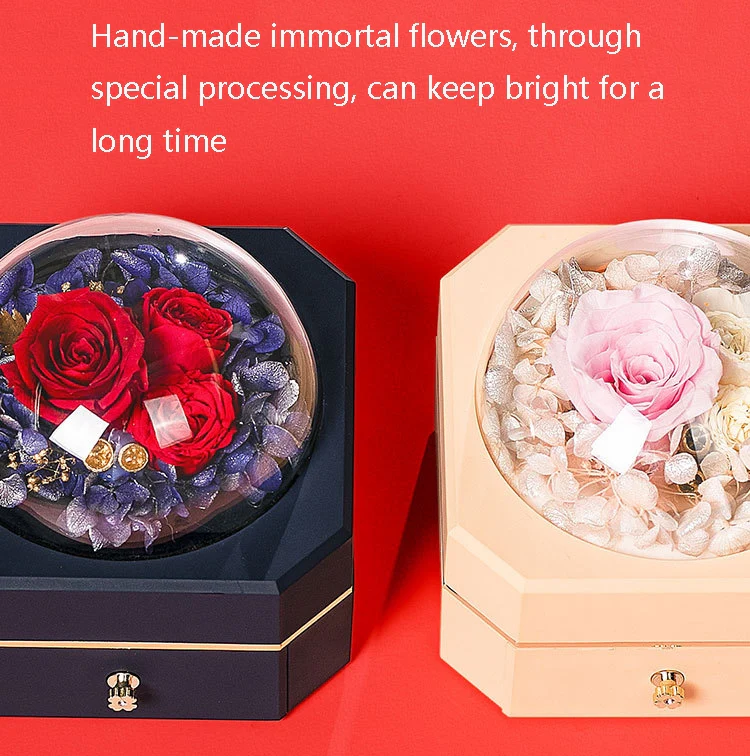 Octagonal Single Drawer Gift Box Eternal Flower Jewelry Box(Classic Navy) - Image 3
