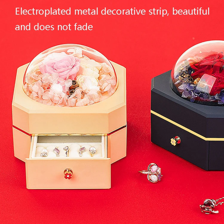 Octagonal Single Drawer Gift Box Eternal Flower Jewelry Box(Classic Navy) - Image 5