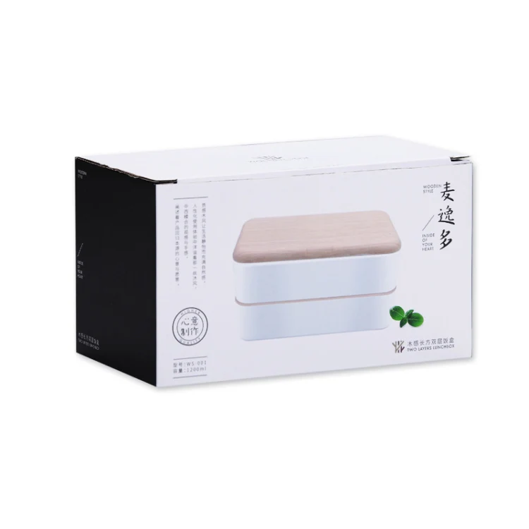 Office Double-layer Separated Lunch Box Wooden Portable Microwaveable Heating Student Bento Box with Cutlery(Pink) - Image 4