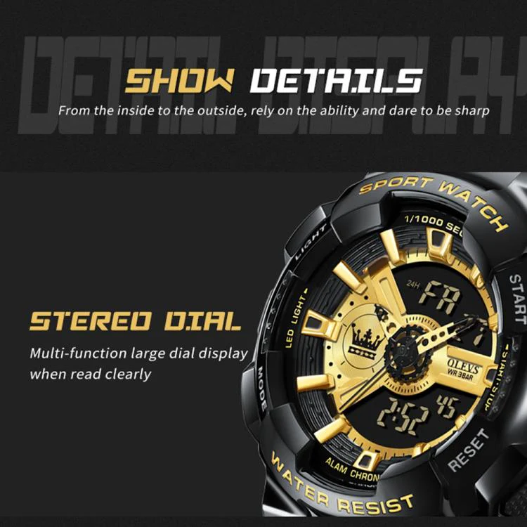 OLEVS 1102 Men Multifunctional Smart Waterproof Electronic Watch(Black + Gold) - Image 5