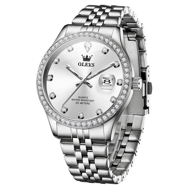 OLEVS 3629 Men Diamond Bezel Luminous Waterproof Quartz Watch(Silver) - Image 2