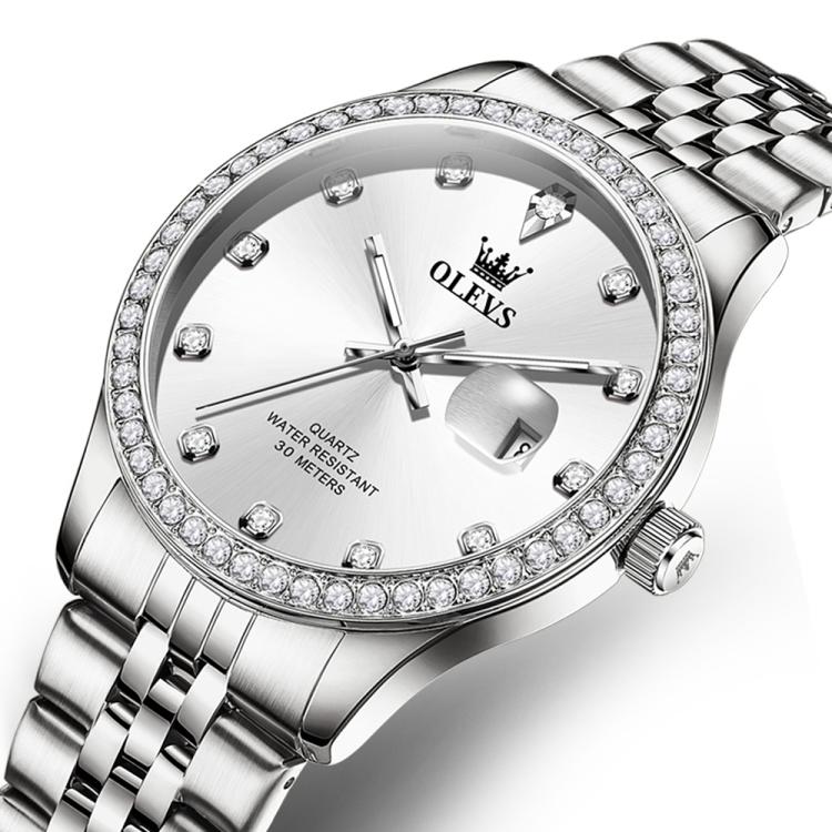 OLEVS 3629 Men Diamond Bezel Luminous Waterproof Quartz Watch(Silver) - Image 3