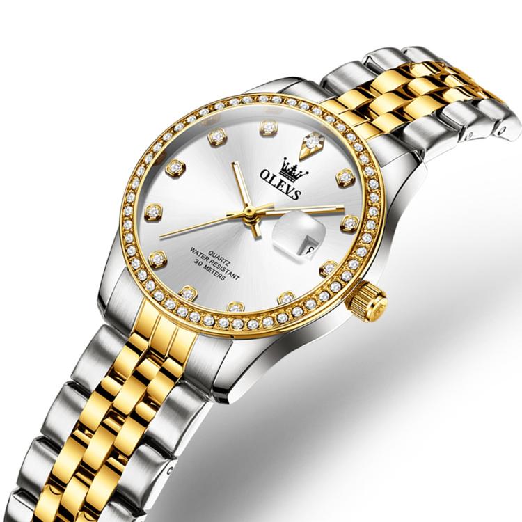 OLEVS 3629 Women Diamond Bezel Luminous Waterproof Quartz Watch(Gold Silver) - Image 2