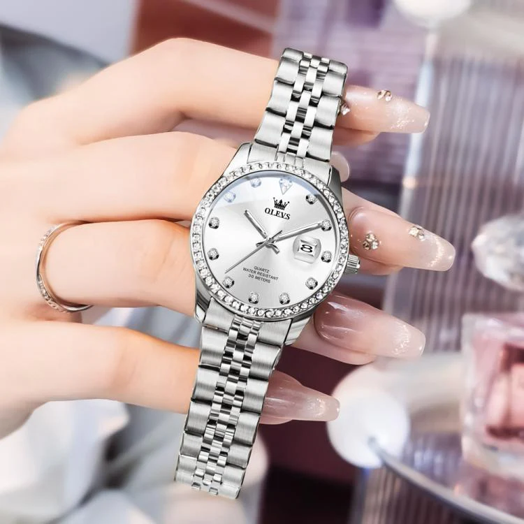 OLEVS 3629 Women Diamond Bezel Luminous Waterproof Quartz Watch(Silver) - Image 4