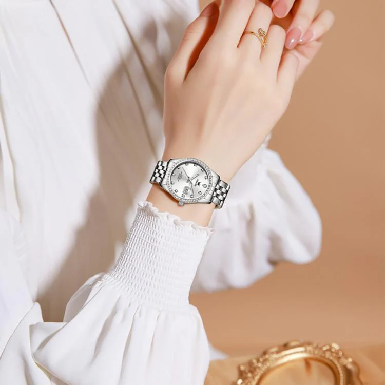 OLEVS 3629 Women Diamond Bezel Luminous Waterproof Quartz Watch(Silver) - Image 6