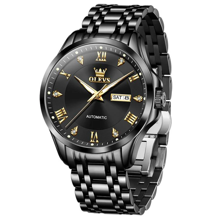 OLEVS 6702 Men Waterproof Luminous Dual Calendar Mechanical Watch(Black Gold) - Image 2