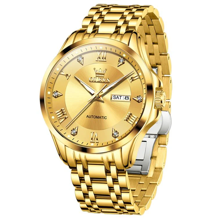 OLEVS 6702 Men Waterproof Luminous Dual Calendar Mechanical Watch(Blue Gold) - Image 2