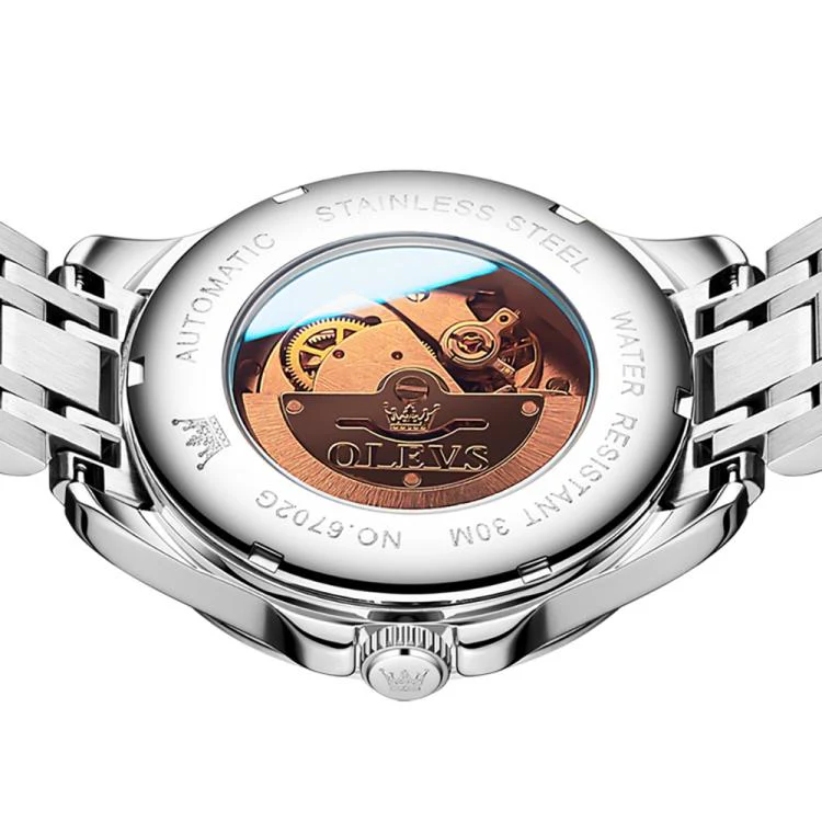 OLEVS 6702 Men Waterproof Luminous Dual Calendar Mechanical Watch(Grey) - Image 3