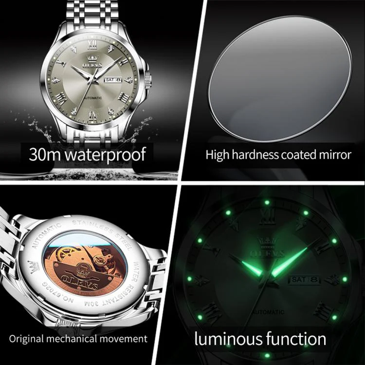 OLEVS 6702 Men Waterproof Luminous Dual Calendar Mechanical Watch(Grey) - Image 4