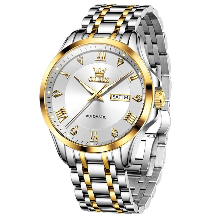 OLEVS 6702 Men Waterproof Luminous Dual Calendar Mechanical Watch(White Gold) - Image 2