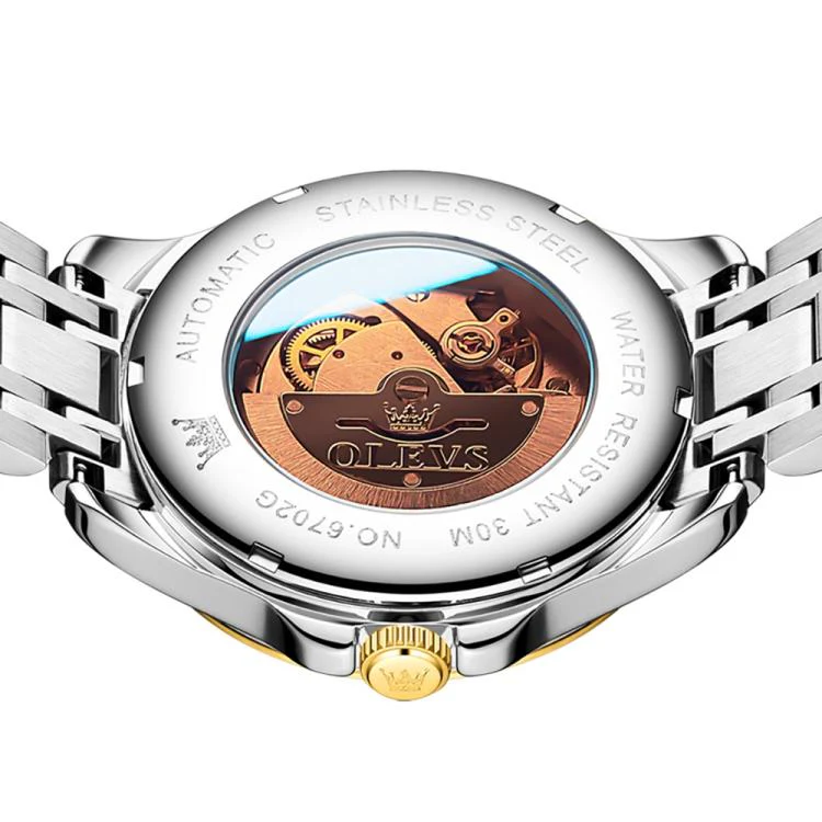 OLEVS 6702 Men Waterproof Luminous Dual Calendar Mechanical Watch(White Gold) - Image 3