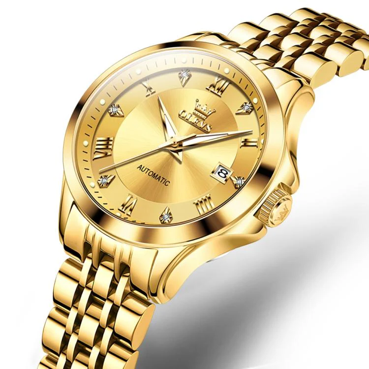 OLEVS 6702 Women Waterproof Luminous Single Calendar Mechanical Watch(Blue Gold) - Image 2