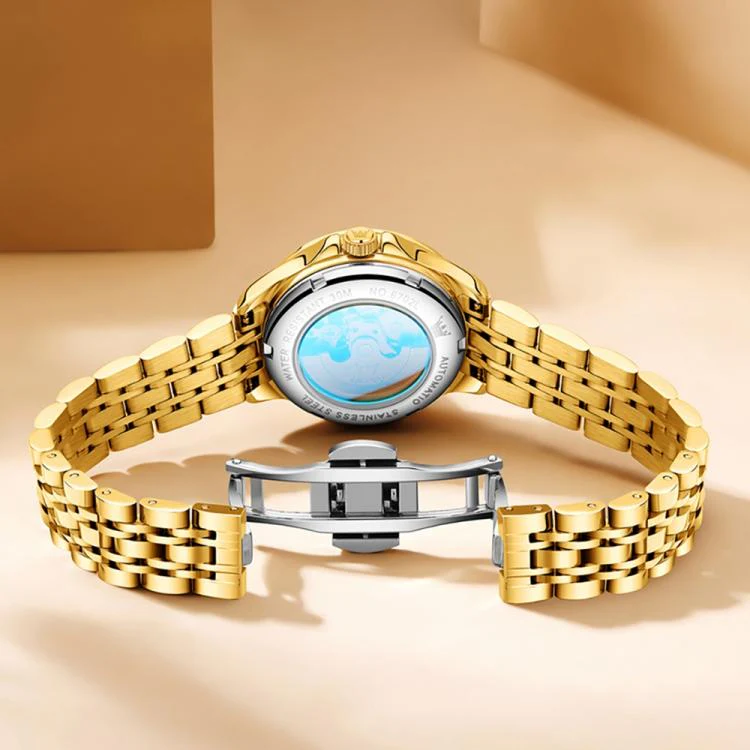 OLEVS 6702 Women Waterproof Luminous Single Calendar Mechanical Watch(Blue Gold) - Image 3