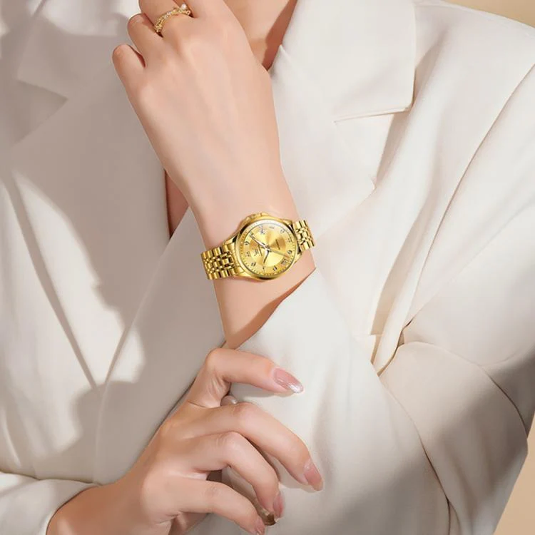 OLEVS 6702 Women Waterproof Luminous Single Calendar Mechanical Watch(Blue Gold) - Image 7