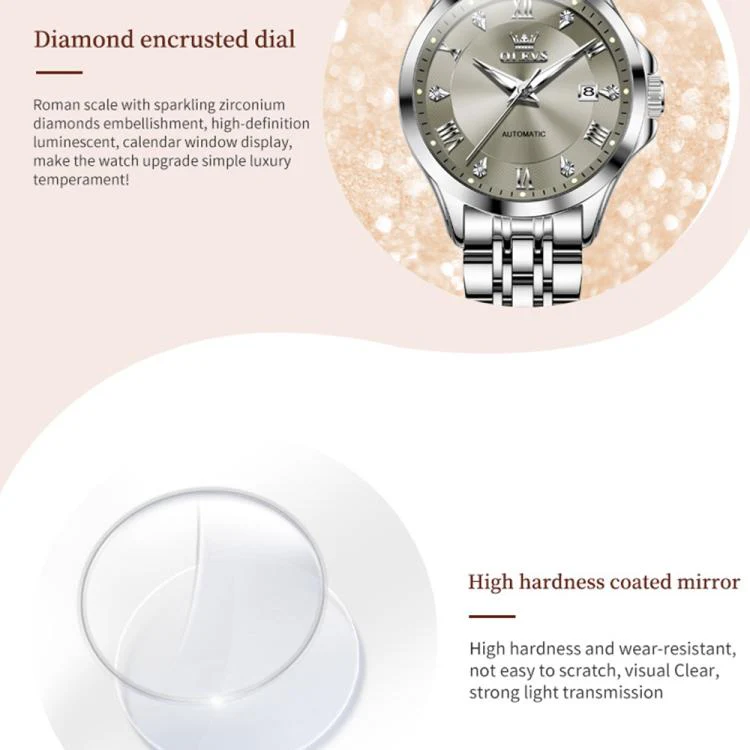 OLEVS 6702 Women Waterproof Luminous Single Calendar Mechanical Watch(Grey) - Image 5