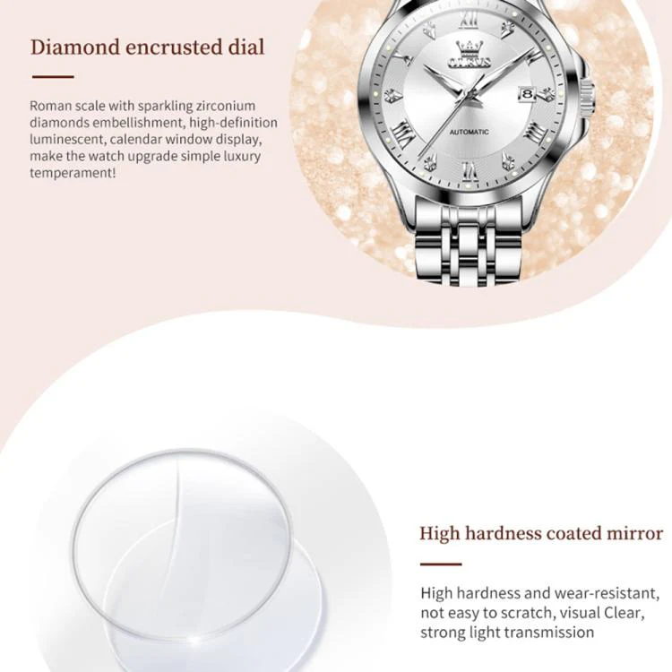 OLEVS 6702 Women Waterproof Luminous Single Calendar Mechanical Watch(White) - Image 5