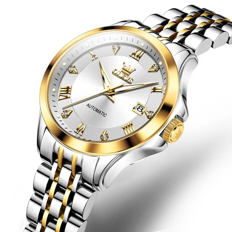 OLEVS 6702 Women Waterproof Luminous Single Calendar Mechanical Watch(White Gold) - Image 2