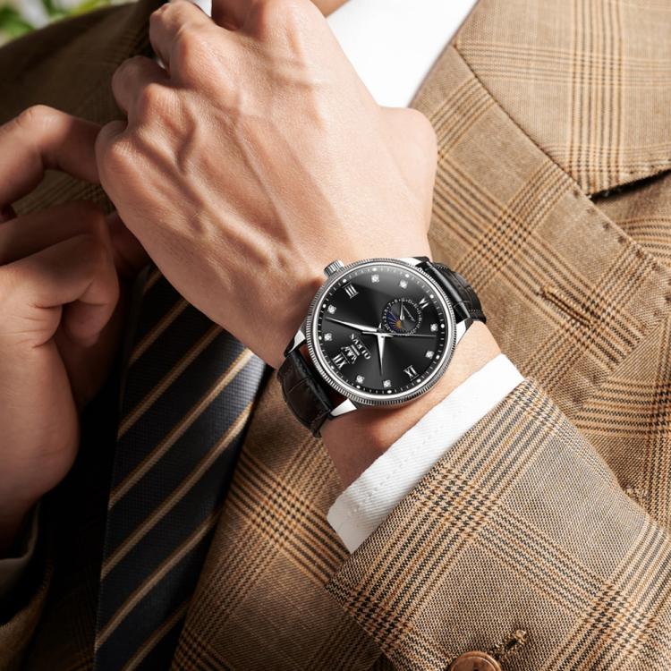 OLEVS 7039 Men Sun Moon Star Luminous Waterproof Mechanical Watch(Black) - Image 6