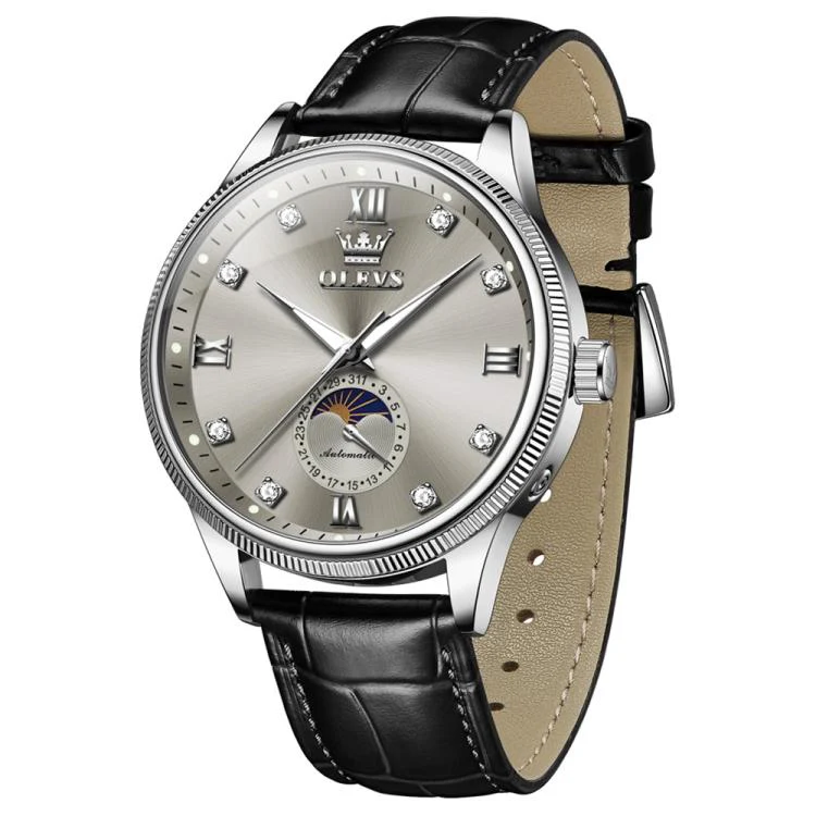 OLEVS 7039 Men Sun Moon Star Luminous Waterproof Mechanical Watch(Grey) - Image 2