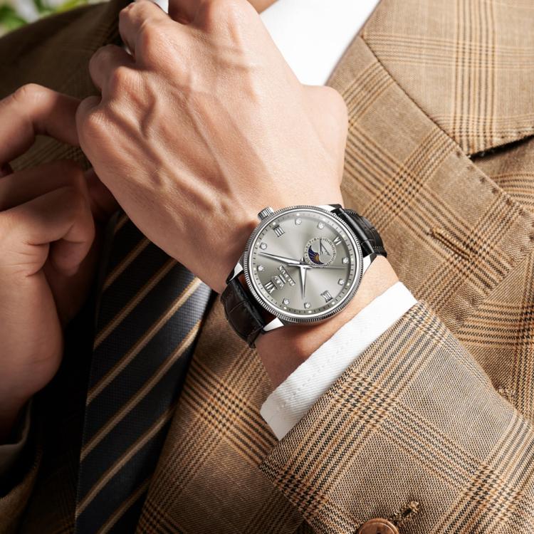 OLEVS 7039 Men Sun Moon Star Luminous Waterproof Mechanical Watch(Grey) - Image 6