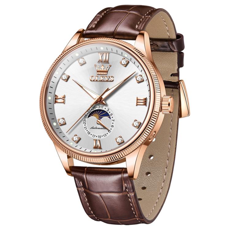 OLEVS 7039 Men Sun Moon Star Luminous Waterproof Mechanical Watch(Rose Gold White) - Image 2