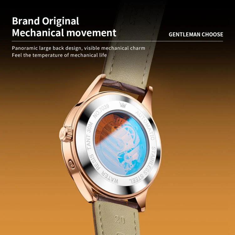 OLEVS 7039 Men Sun Moon Star Luminous Waterproof Mechanical Watch(Rose Gold White) - Image 4