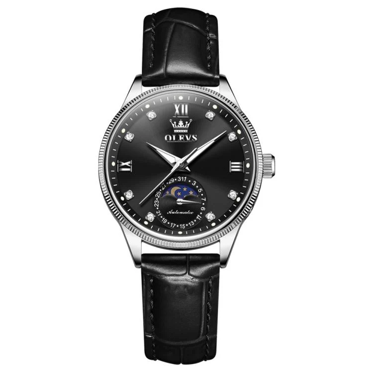 OLEVS 7039 Women Sun Moon Star Luminous Waterproof Mechanical Watch(Black)
