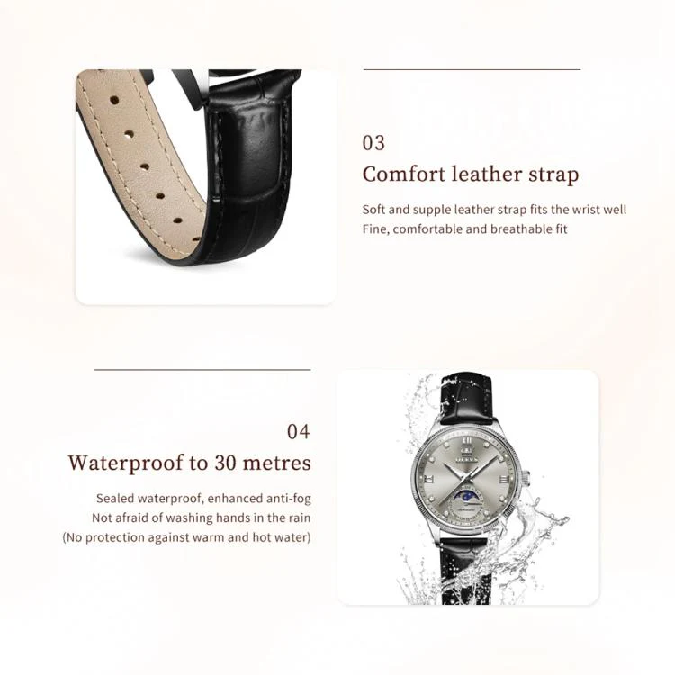 OLEVS 7039 Women Sun Moon Star Luminous Waterproof Mechanical Watch(Grey) - Image 5