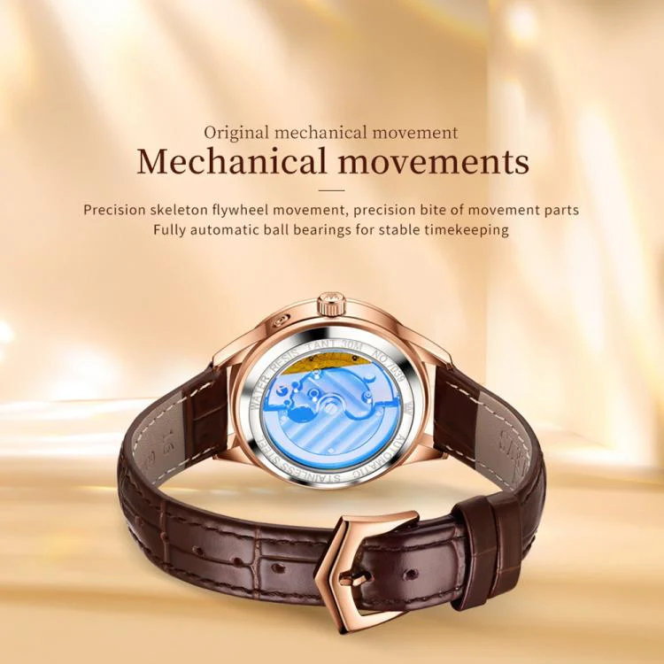 OLEVS 7039 Women Sun Moon Star Luminous Waterproof Mechanical Watch(Rose Gold White) - Image 3