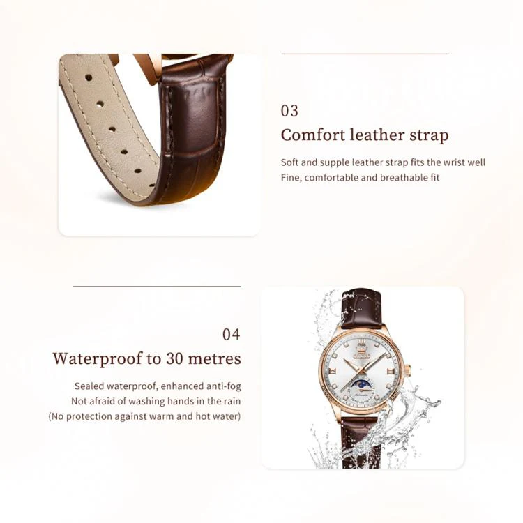 OLEVS 7039 Women Sun Moon Star Luminous Waterproof Mechanical Watch(Rose Gold White) - Image 5