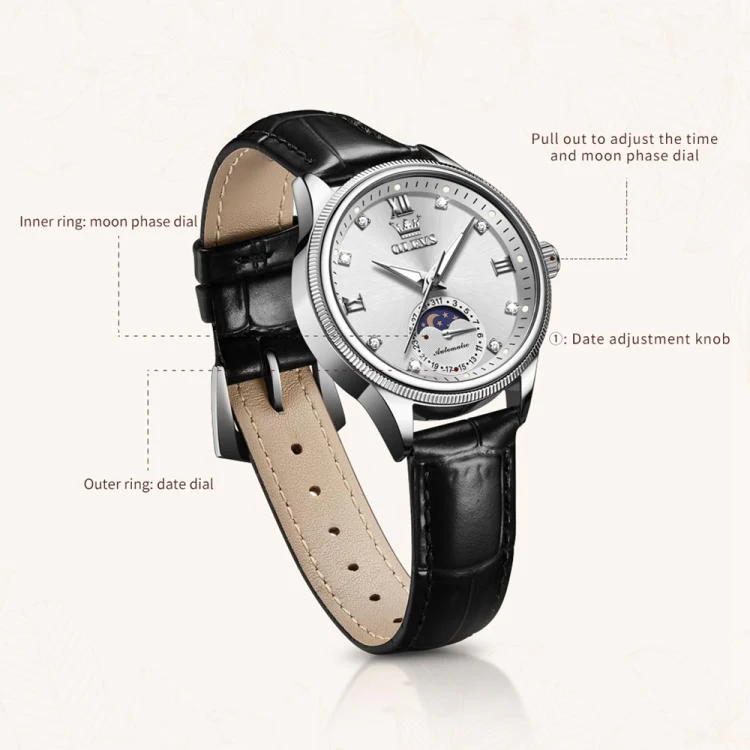 OLEVS 7039 Women Sun Moon Star Luminous Waterproof Mechanical Watch(White) - Image 2