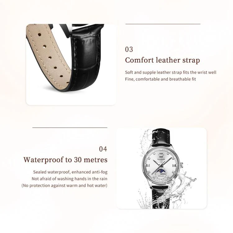 OLEVS 7039 Women Sun Moon Star Luminous Waterproof Mechanical Watch(White) - Image 5