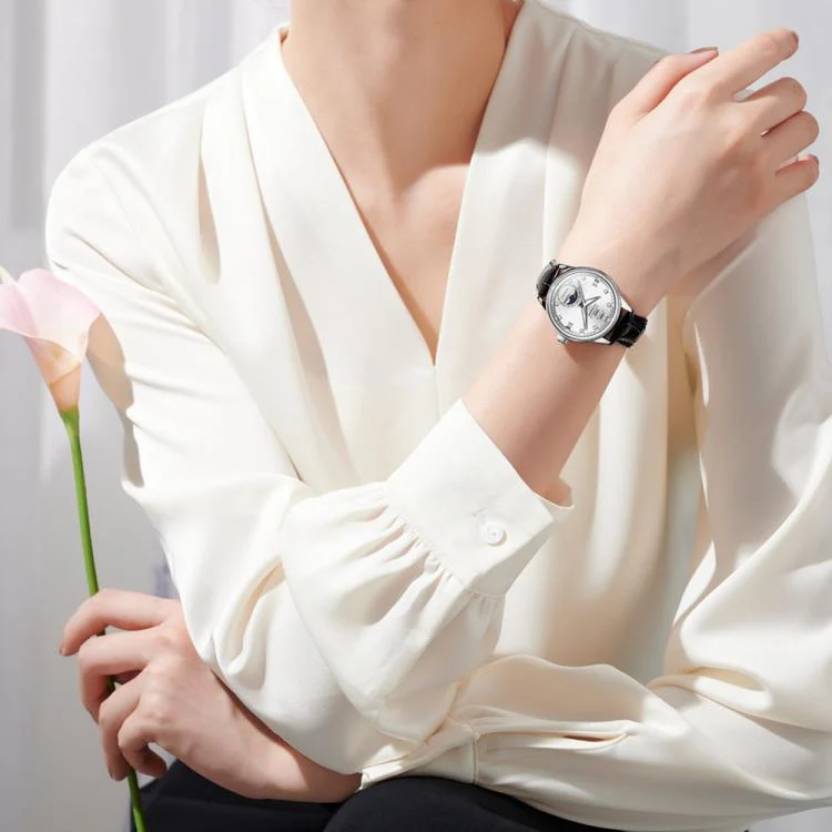 OLEVS 7039 Women Sun Moon Star Luminous Waterproof Mechanical Watch(White) - Image 6