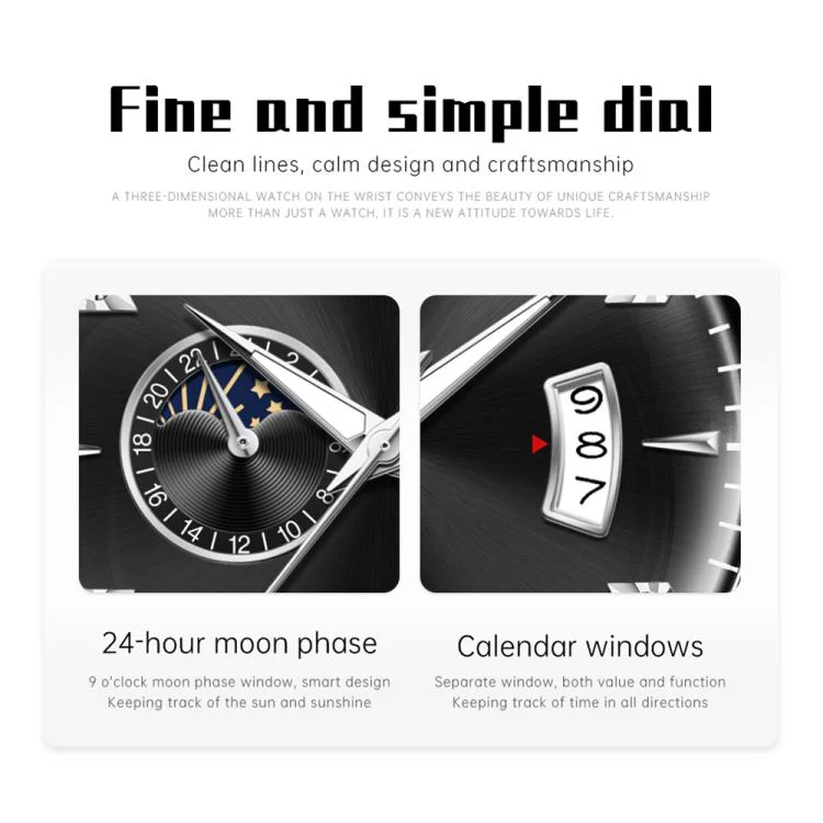 OLEVS 7040 Men Sun Moon Star Luminous Waterproof Mechanical Watch(Black) - Image 3