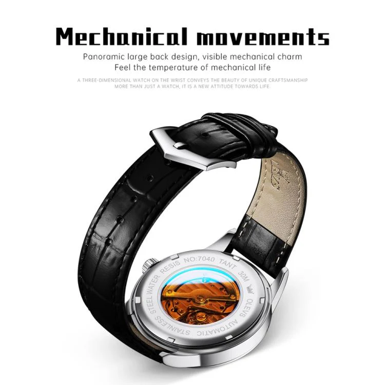 OLEVS 7040 Men Sun Moon Star Luminous Waterproof Mechanical Watch(Black) - Image 5