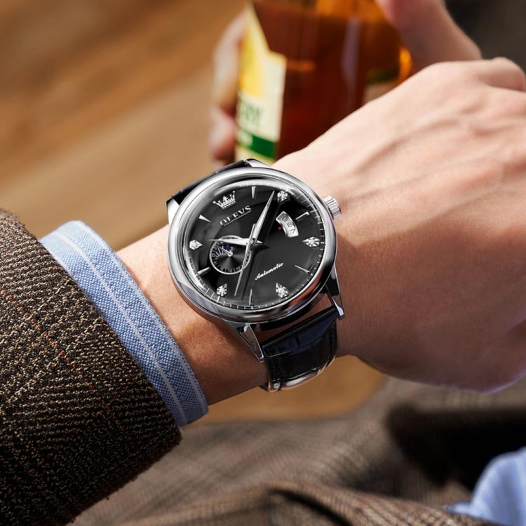 OLEVS 7040 Men Sun Moon Star Luminous Waterproof Mechanical Watch(Black) - Image 7
