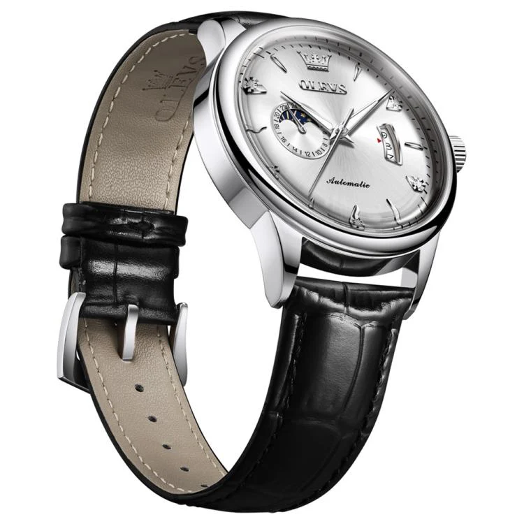 OLEVS 7040 Men Sun Moon Star Luminous Waterproof Mechanical Watch(White) - Image 2