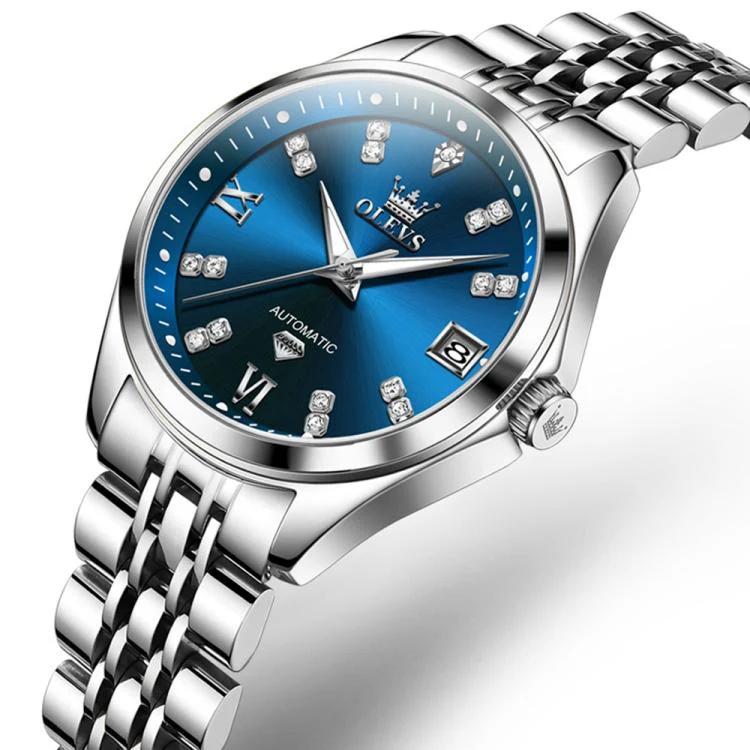 OLEVS 9801 Women Diamond Waterproof Single Calendar Mechanical Watch(Blue) - Image 2