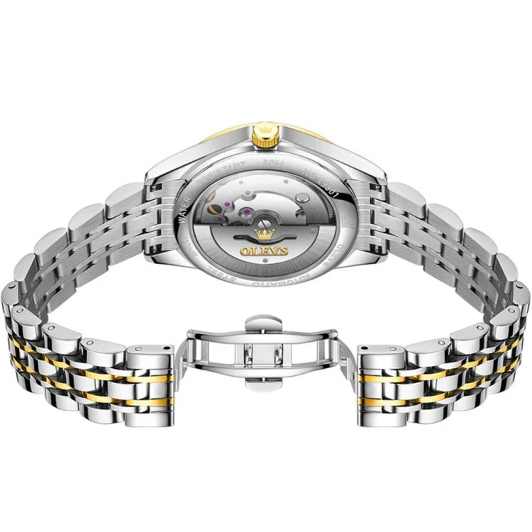 OLEVS 9801 Women Diamond Waterproof Single Calendar Mechanical Watch(Blue Gold) - Image 3