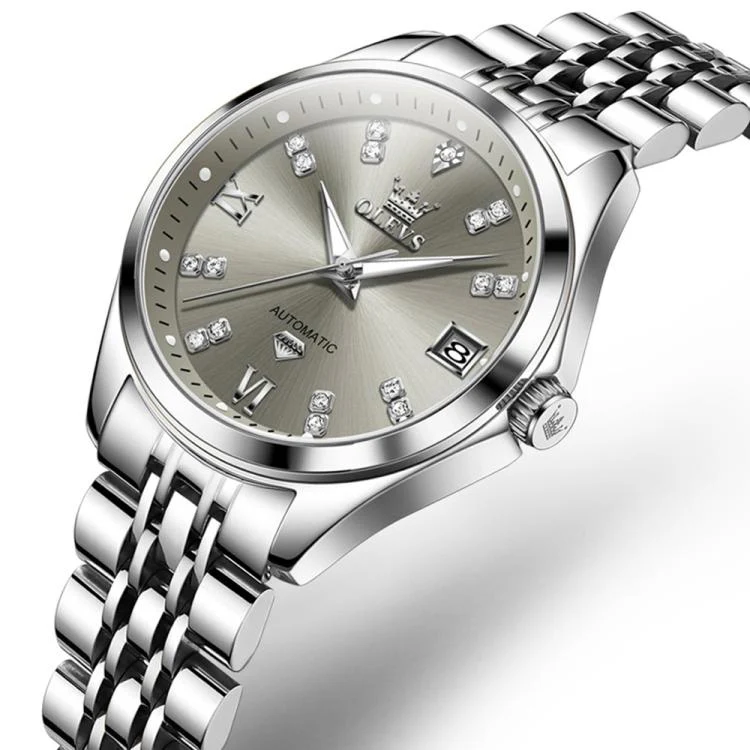 OLEVS 9801 Women Diamond Waterproof Single Calendar Mechanical Watch(Grey) - Image 2
