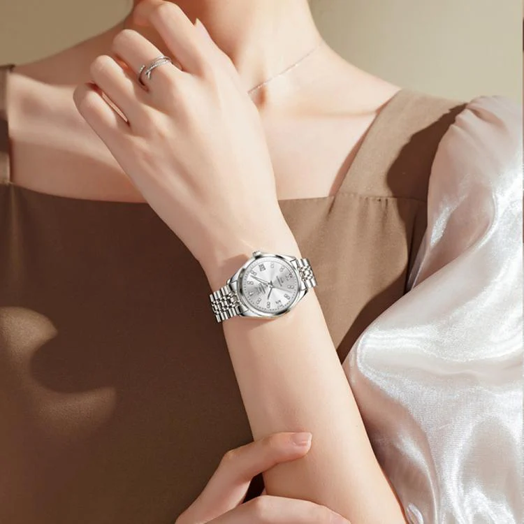 OLEVS 9801 Women Diamond Waterproof Single Calendar Mechanical Watch(White) - Image 6