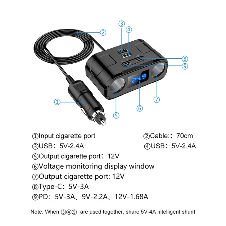 One to Four Car Charger Multifunctional Adapter Expansion Port - Image 7